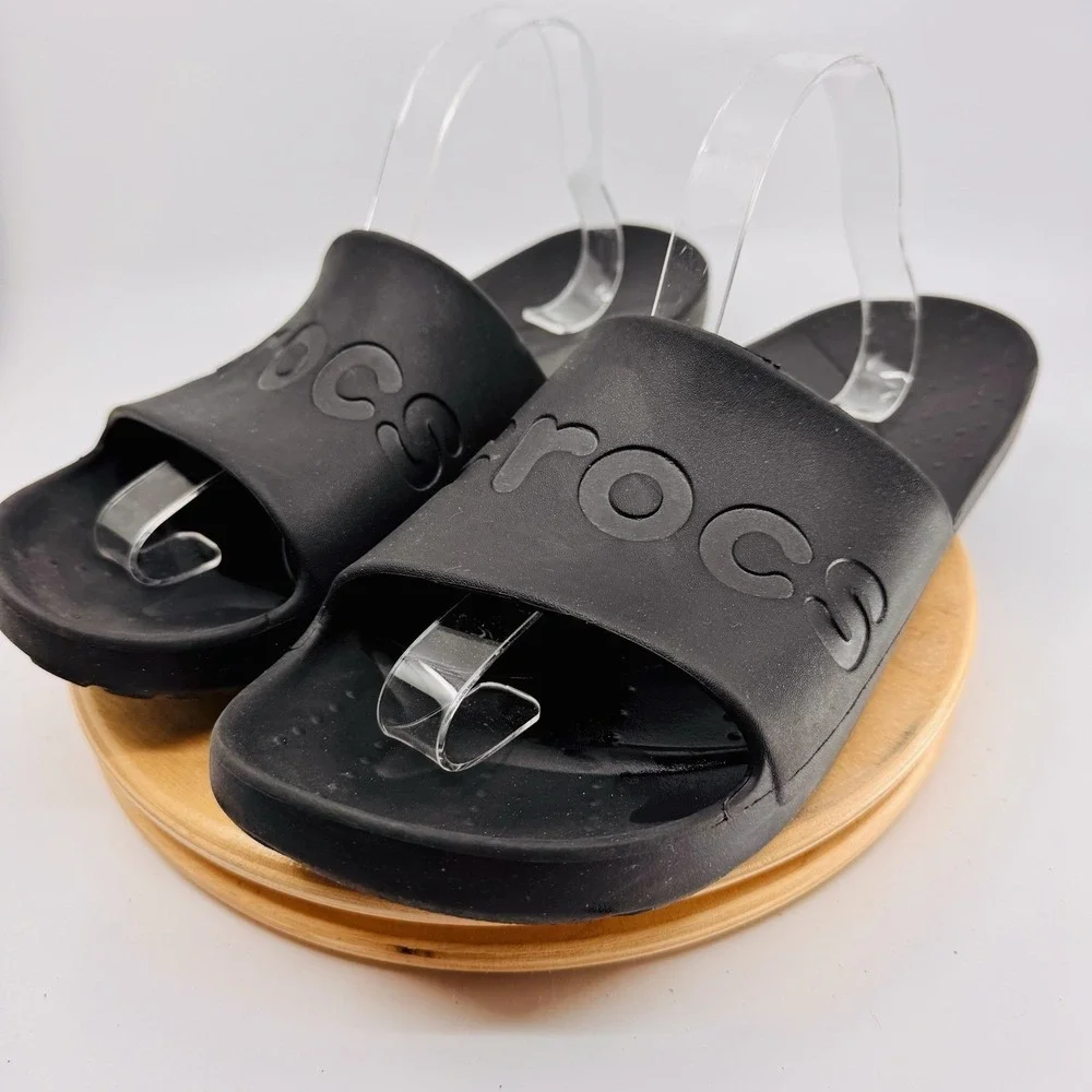 Crocs Slide Sandals Shoes Mens 13 Black Comfort Slip On Casual water summer